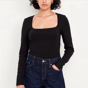 Banana Republic Black Long Sleeve Square Neck Top size XS